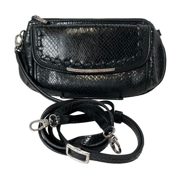 Brighton Women's Crossbody Wristlet Secret Of Life Black Leather Snake Python GC - Picture 1 of 12